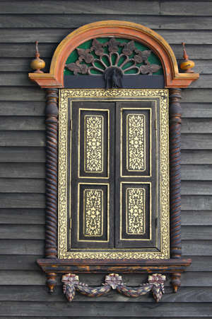 Vintage window. Window of old wooden houseの写真素材