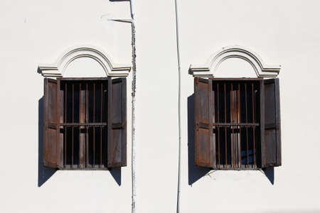 Vintage window. Window of old wooden houseの写真素材