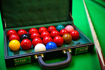Snooker ball on snooker table, Snooker or Pool game on green table, International sport.