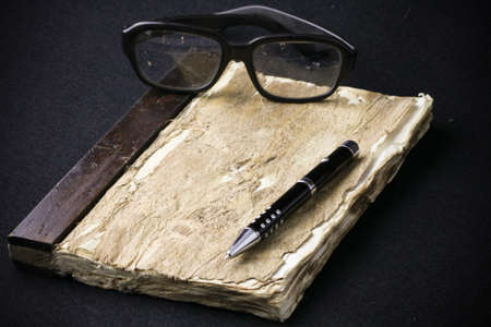 vintage memories on wooden background, Pocket book for recorded memories.の写真素材