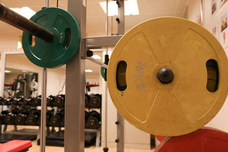 Room with gym equipment in the sport club, sport club gym , Health and recreation room.の写真素材