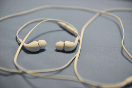Close up or concept of digital music white Headphones.の写真素材