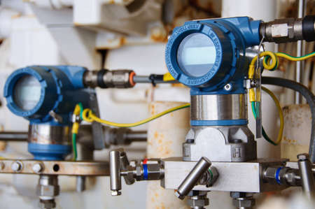 Pressure transmitter in oil and gas process , send signal to controller and reading pressure in the system.の写真素材