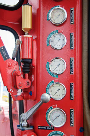 Meters or gauge in crane cabin for measure Maximun load, Engine speed , Hydraulic pressure , Temperature and fuel level , Support crane driver to know the condition of craneの写真素材