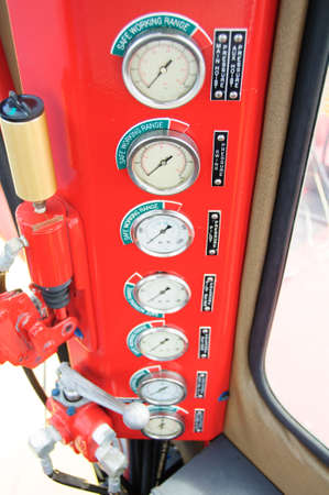 Meters or gauge in crane cabin for measure Maximun load, Engine speed , Hydraulic pressure , Temperature and fuel level , Support crane driver to know the condition of craneの写真素材