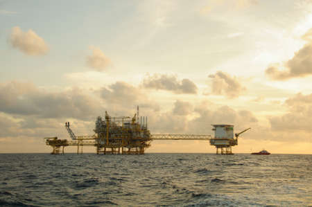 Oil and gas platform in the gulf or the sea,  Offshore oil and rig construction, Energy business.の写真素材