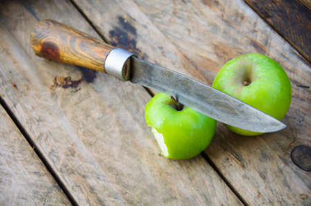 Apple on wooden background, Fruit or healthy fruit on wooden background.の写真素材