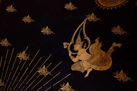 Ancient Thai pattern on wall in Thailand Buddha Temple , Asian Buddha style art, Beautiful pattern on temple wall.の写真素材