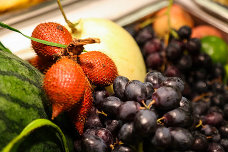 Art abstract market background fruits on a wooden background, Fruits on the market.の写真素材