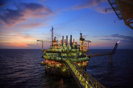 Oil and gas platform or Construction platform in the gulf or the sea, Production process for oil and...