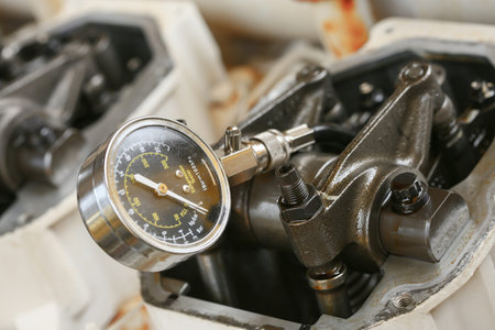 Technician performs adjusting Rocker arm of exhaust valve and intake valve, Pressure tested for...