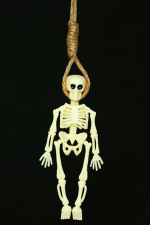 bankrupt concept, rope noose with hangman's knot hanging in front, Halloween background.