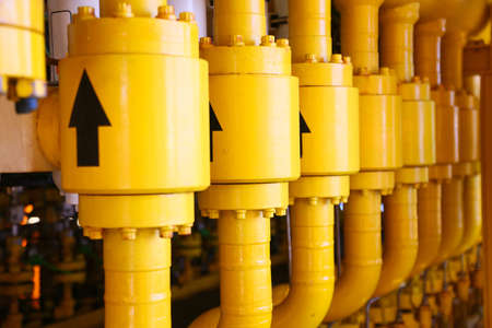 Pipelines constructions on the production platform, Production process of oil and gas industry, Piping line on the platform.の写真素材