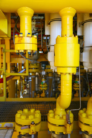 Pipelines constructions on the production platform, Production process of oil and gas industry,...