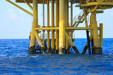 Offshore construction platform for production oil and gas, Oil and gas industry and hard work, Production platform and operation process by manual and auto function.の写真素材