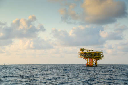 Offshore construction platform for production oil and gas, Oil and gas industry and hard work, Production platform and operation process by manual and auto function.の写真素材