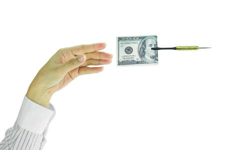 business concept or planning for some business, throwing a dart and concept for investment, investor planning on business with dollar or banknote.の写真素材