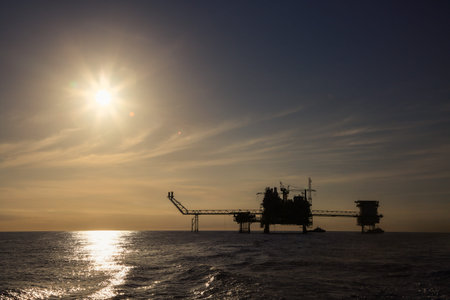 Offshore construction platform for production oil and gas, Oil and gas industry and hard...