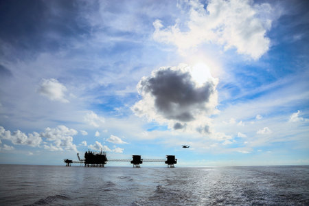 Offshore construction platform for production oil and gas, Oil and gas industry and hard...