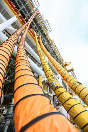 Hose line installed in oil and gas process and purge nitrogen gas into vessel for protected fire caseの写真素材