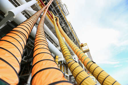 Hose line installed in oil and gas process and purge nitrogen gas into vessel for protected fire caseの写真素材