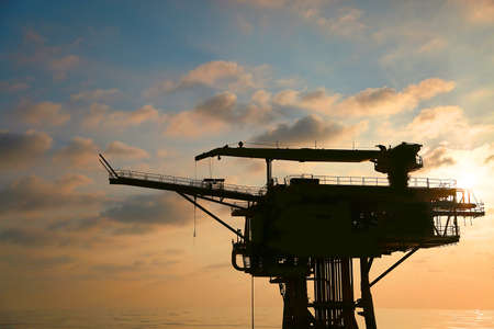 Offshore construction platform for production oil and gas. Oil and gas industry and hard work. Production platform and operation process by manual and auto function from control room.の写真素材