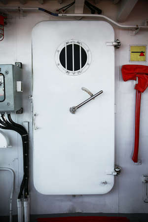 Water tight door on a ship, Exit door or emergency door.の写真素材