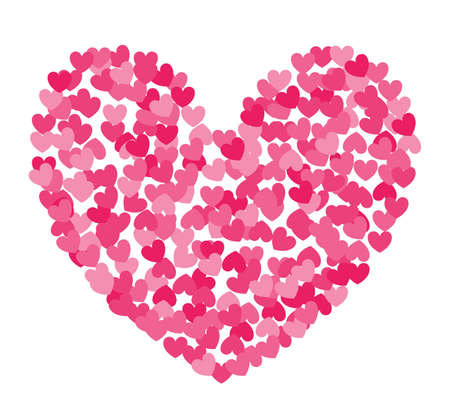 Love symbol shade figure. Pink background symetric hearts. Romantic abstract different shapes collection. Decorative element for invitation card. Isolated on white vector illustration in a flat style.のイラスト素材