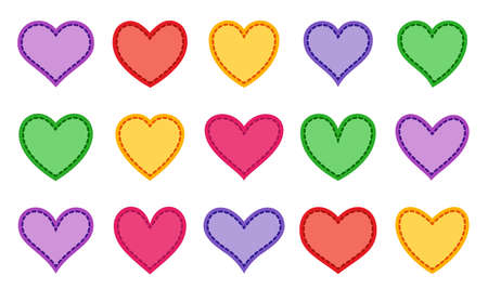 Love symbol icon set. Color stripe symetric hearts. Romantic abstract different shapes collection. Decorative element for invitation card. Isolated on white vector illustration in a flat style.のイラスト素材