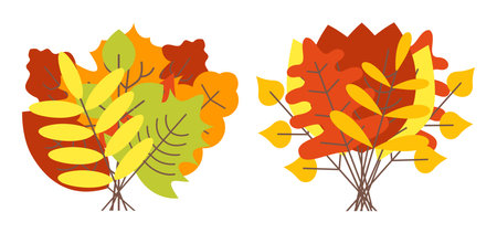 Autumn dry leaf bouquets flat style vector. Halloween decoration for room. Banners for advertising, scrapbooking, notebook, dishes.のイラスト素材