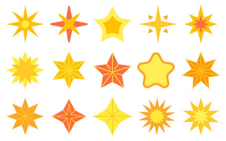 Decorating a childrens room, dishes, bed linen. Bright star stickers flat vector isolated on white background. Abstract falling stars. Label. Figure, shapes with corners.のイラスト素材