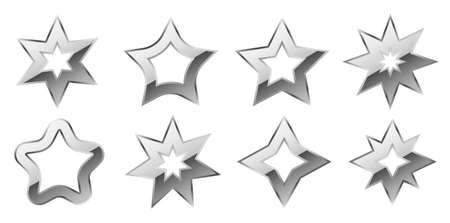Vector silver gradient luxury symbols star isolated on white background. Stars of premium show class for decoration of candles and plates and jewelry. Celestial space elementのイラスト素材