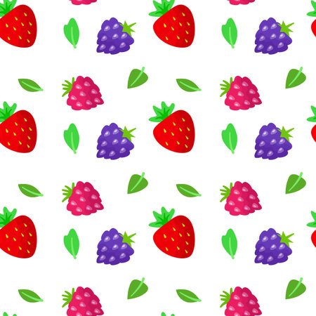 Berries seamless pattern with ripe blackberries, raspberries strawberries isolated on white. For...