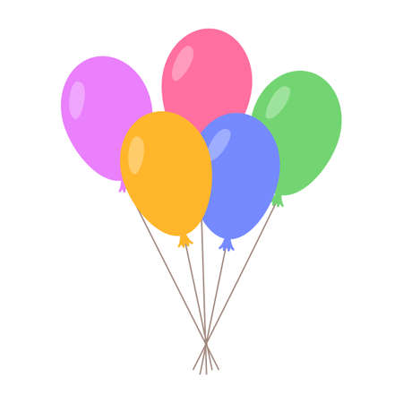 Balloon oval colorful bundle helium air standart concept with rope flat style. Balls isolated on white background. Happy birthday, party concept, celebration, advertising, anniversary. Vectorのイラスト素材