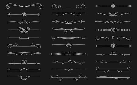 Dividers gradient silver ornament set. Vintage chapter decoration frame and line, flourish separator collection. Design element for greeting card, web banner or wedding invitation. Vector illustrationのイラスト素材