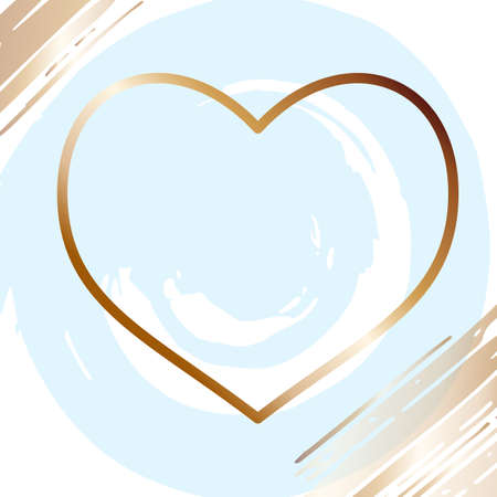 Brush strokes background with gradient stripes and bronze lines. Heart contour line outline frame. For advertising, logo, covers, mobile app, cards and invitations. Design for headline and sale bannerのイラスト素材