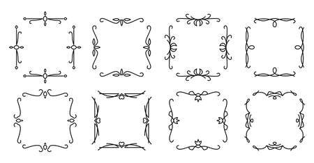 Decorative vintage calligraphic frames set. Ornamental filigree borders, floral template for wedding, frame for certificate, menu, book collection isolated on white background. Vector illustrationのイラスト素材