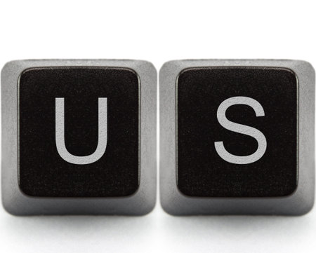 message with us word made out of real keyboard letters
