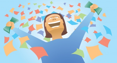 Happy winner holding moneyのイラスト素材