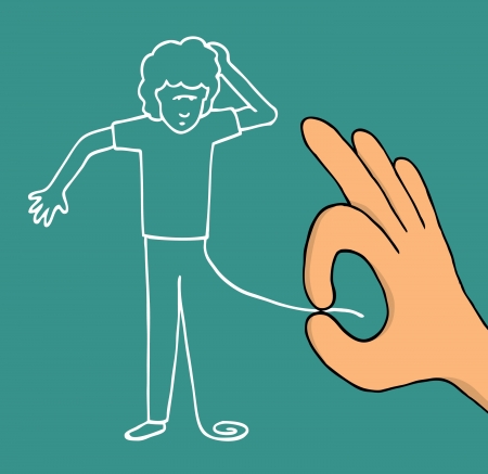 Hand pulling character threadのイラスト素材