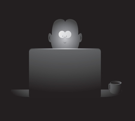Guy spending late hours in front of the screenのイラスト素材