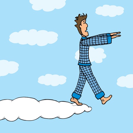 Somnambulant guy walking on cloudのイラスト素材