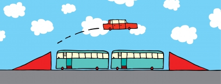 Cartoon car jumping busesのイラスト素材