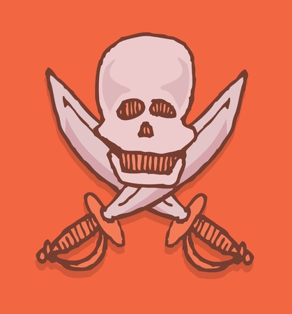 Cartoon pirate icon   Skull and swords emblemのイラスト素材