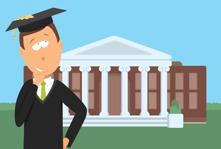 Graduate in college thinkingのイラスト素材