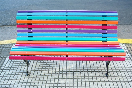 Colorful design park bench on the streetの写真素材