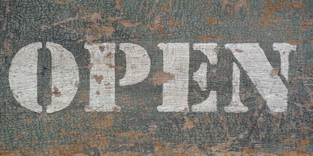 Eroded open stencil wood sign の写真素材