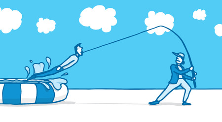 Man fishing another person from a poolのイラスト素材