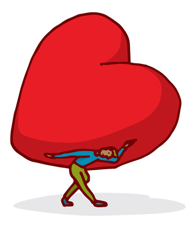 Cartoon illustration of a man bearing a big love heartのイラスト素材