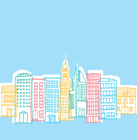 Cartoon illustration of a funny city neighborhood buildingsのイラスト素材